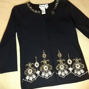 Beaded Black 3/4 Sleeve Sweater